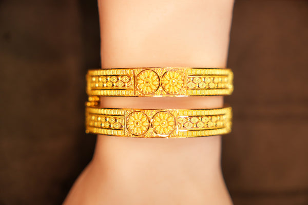 22K Gold Flower Row Bangles