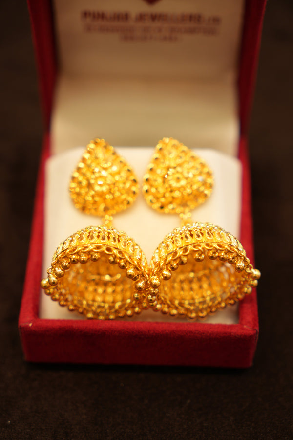 22K Gold Large Lattice Dome Stud Earrings