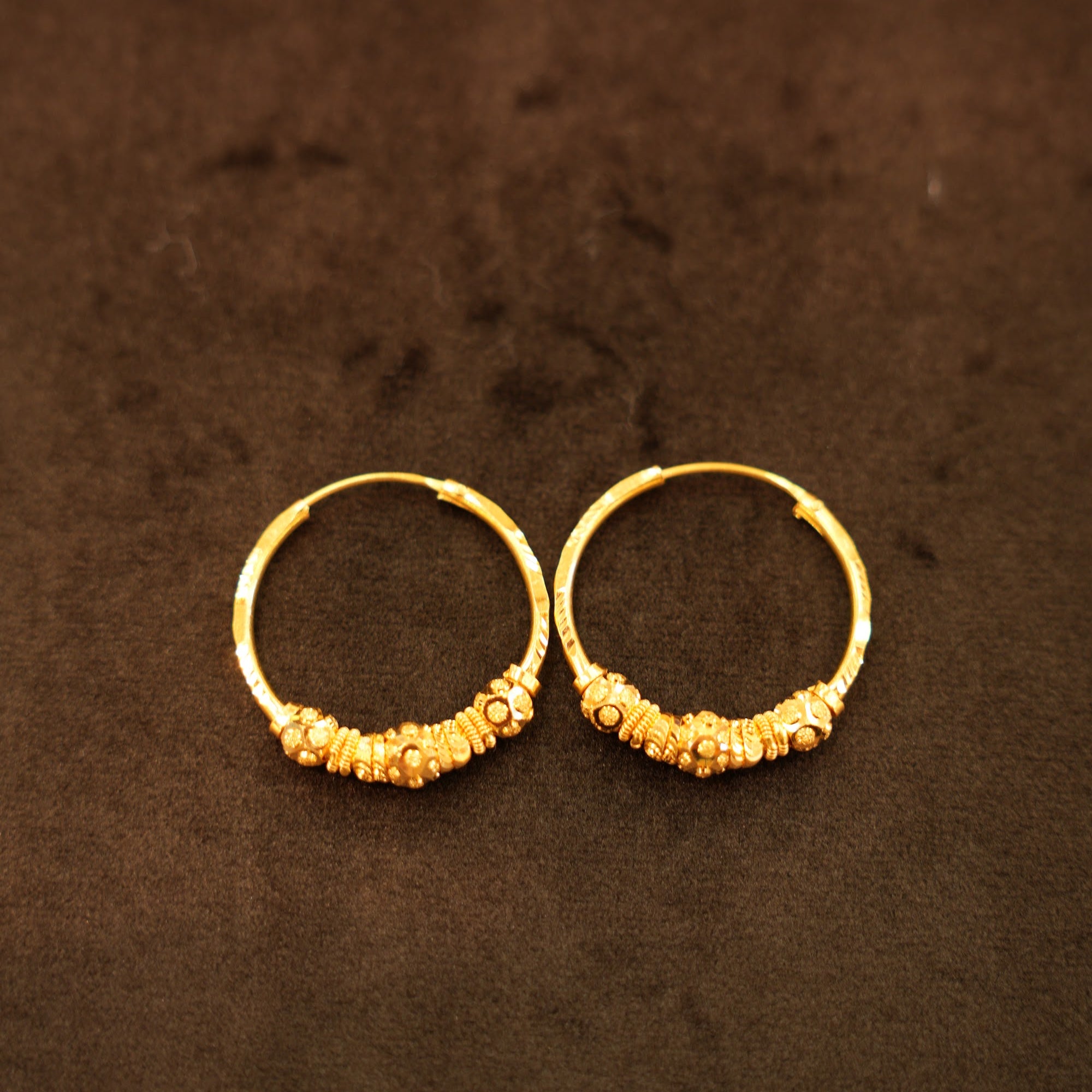 22K Gold Textured Disc Segment Hoop Earrings