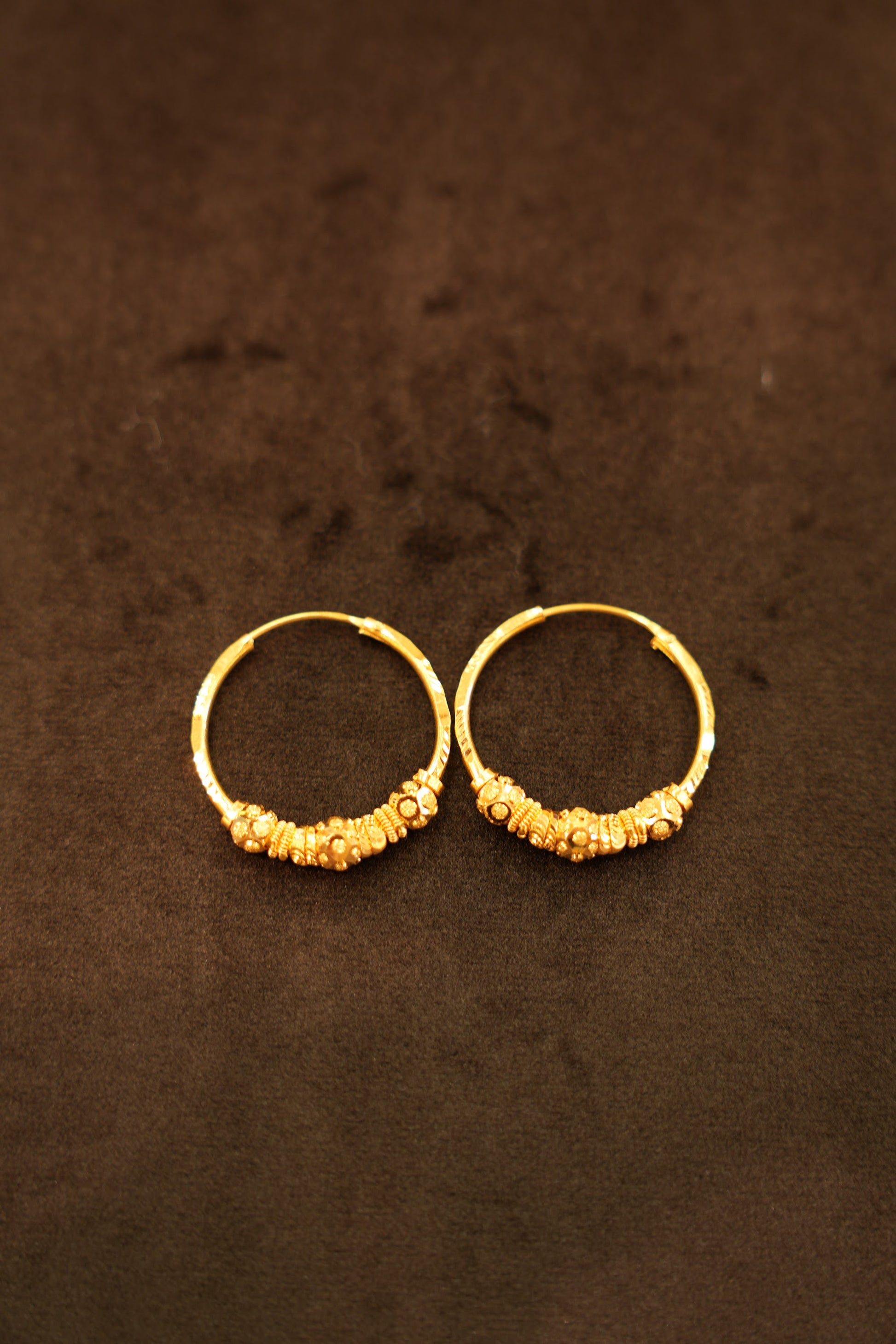 22K Gold Textured Disc Segment Hoop Earrings