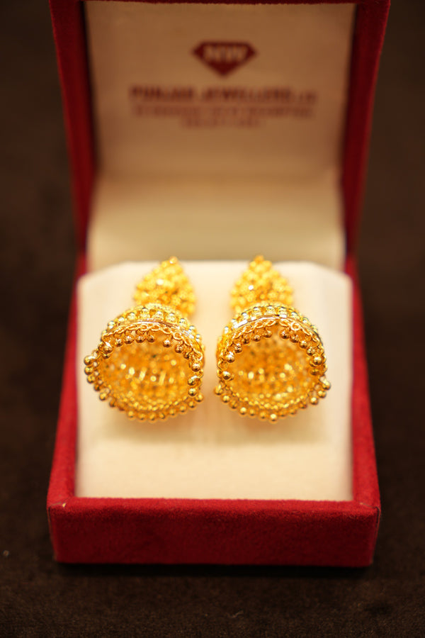 22K Gold Beaded Basket Dome Stud Earrings