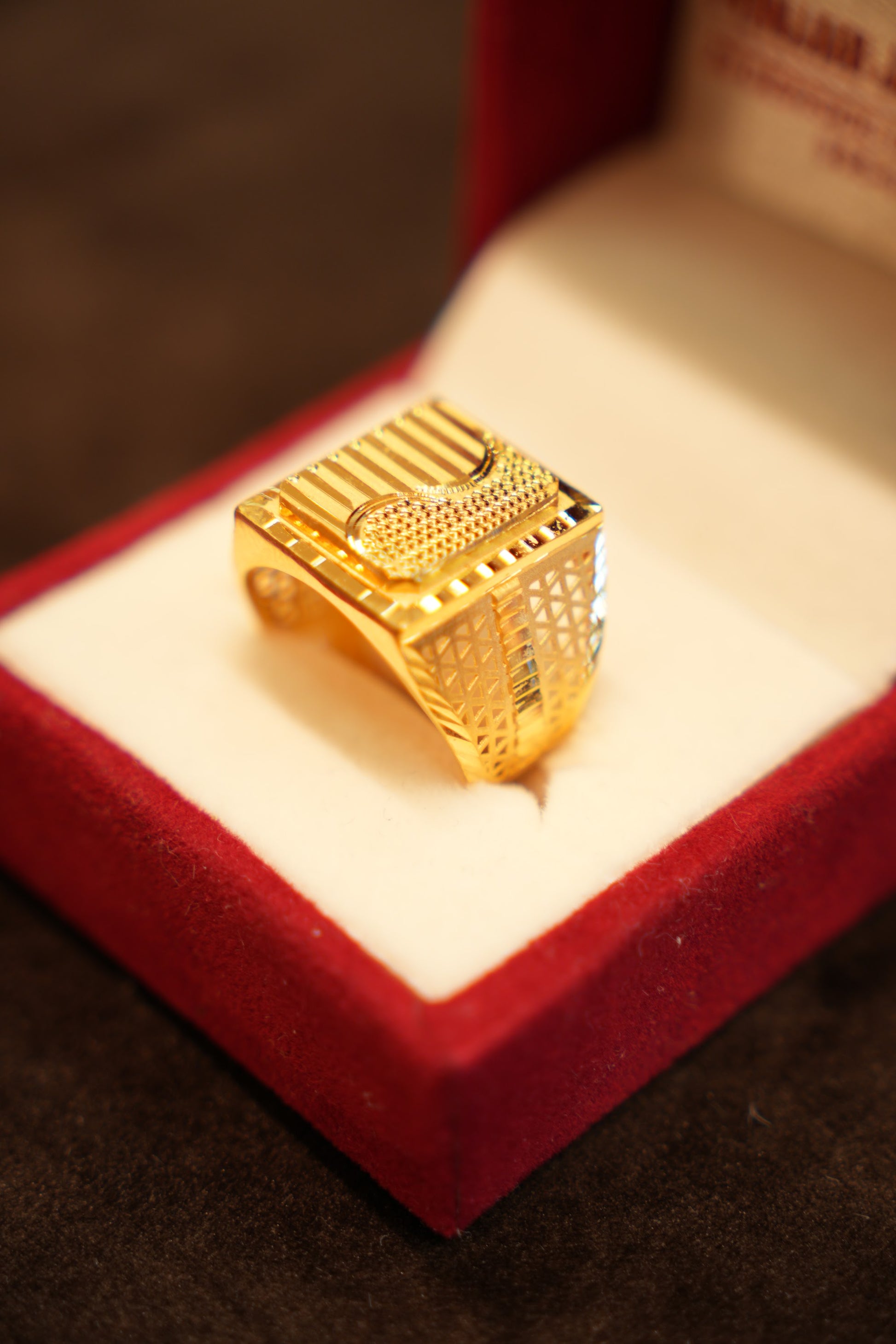 22K Gold Ribbed Signet Ring