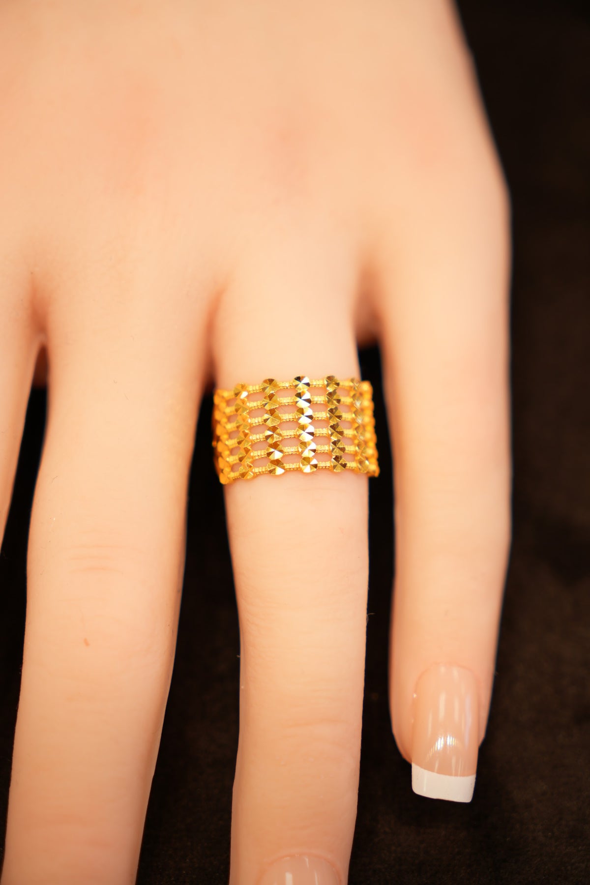 22K Gold Textured Star-Cut Dome Ring