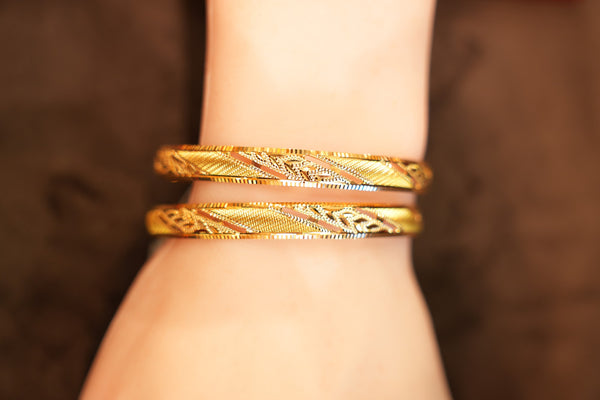 22K Gold Two-Tone Woven Diamond Bangles
