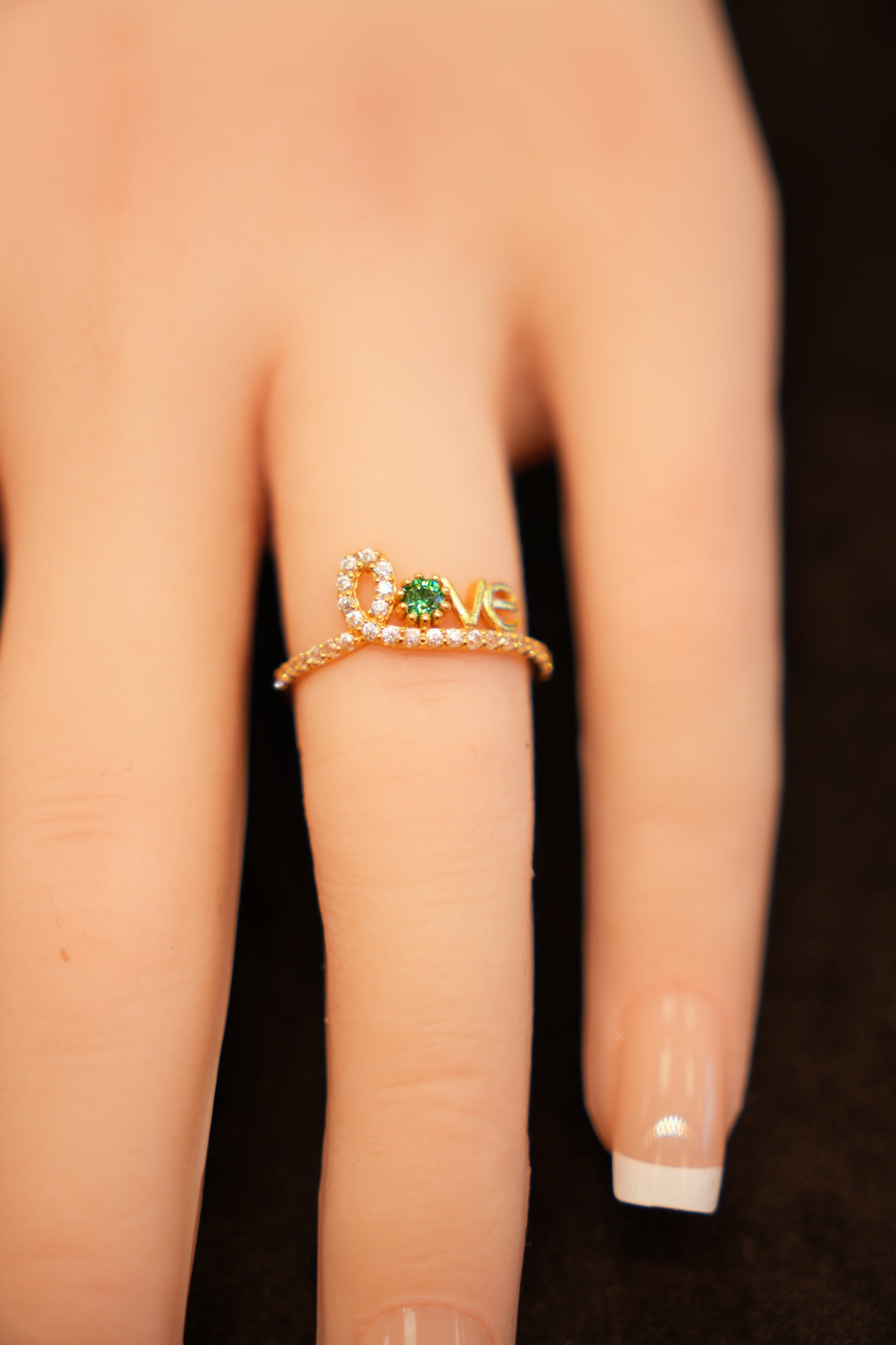 22K Gold Green Stone Vine Ring