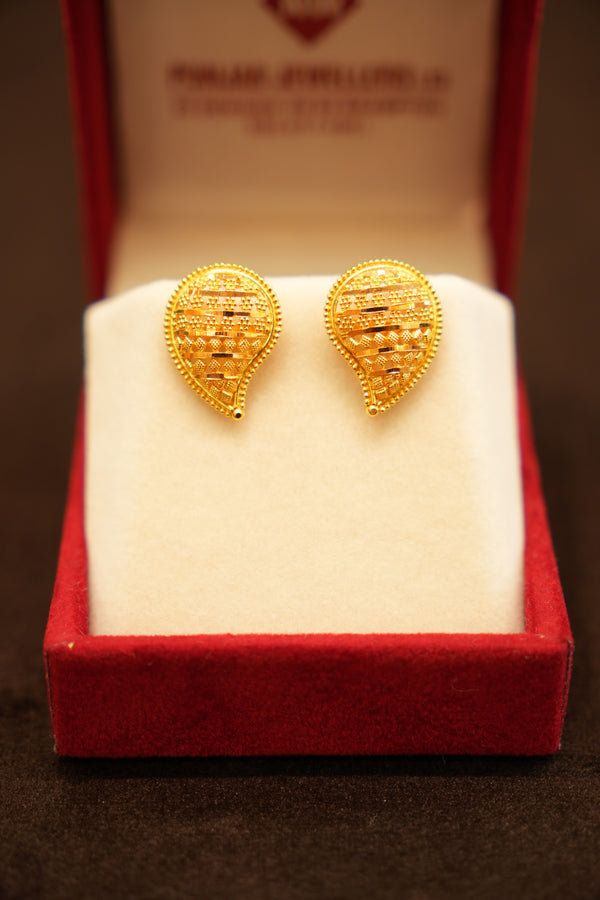 22K Gold Basket-Weave Paisley Stud Earrings