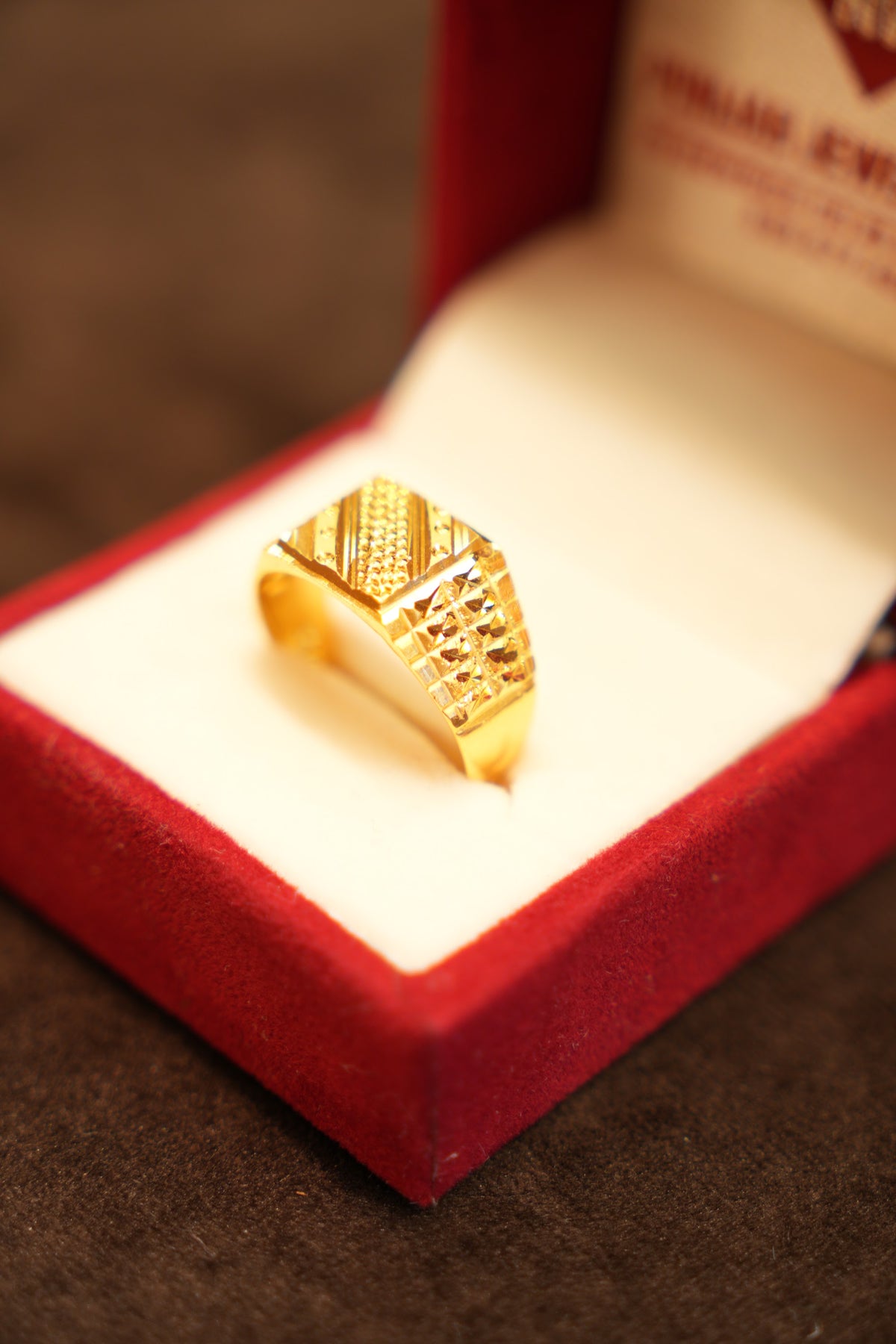22K Gold Diagonal Beaded Panel Ring