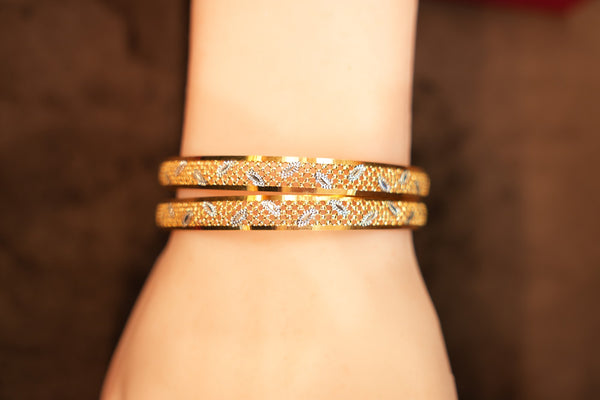 22K Gold Two-Tone Vine Mesh Bangles