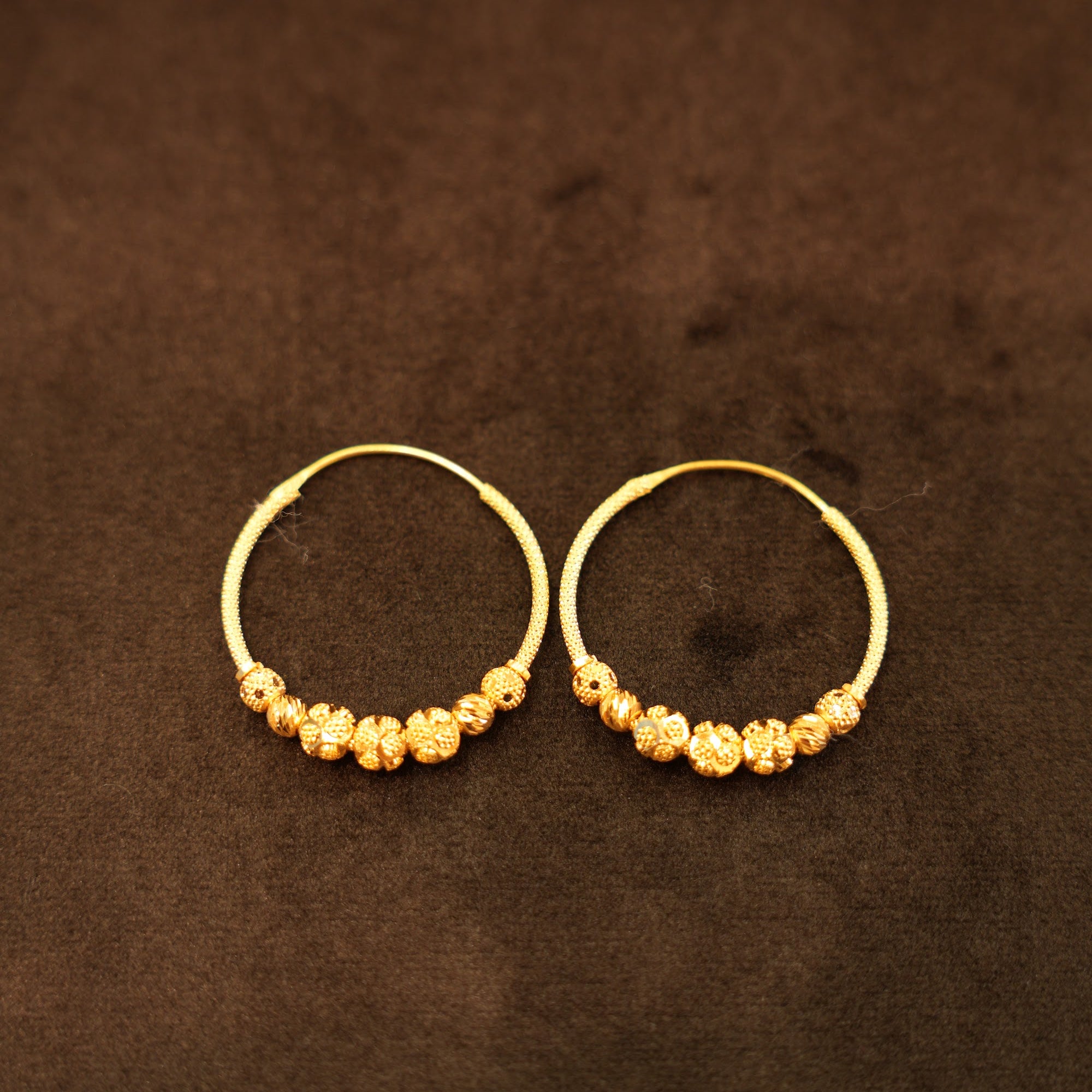 22K Gold Melon Bead Granulated Hoop Earrings