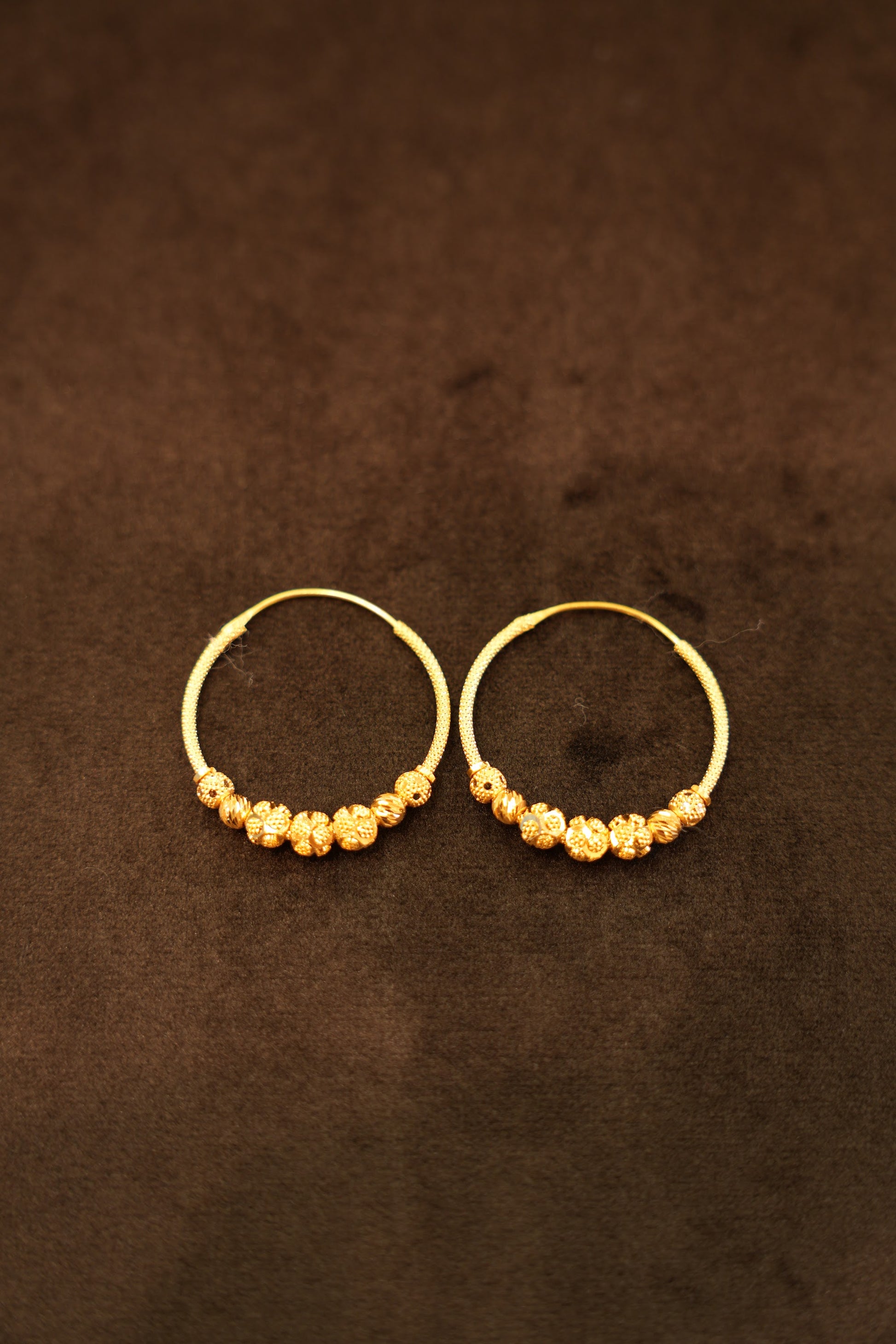 22K Gold Melon Bead Granulated Hoop Earrings