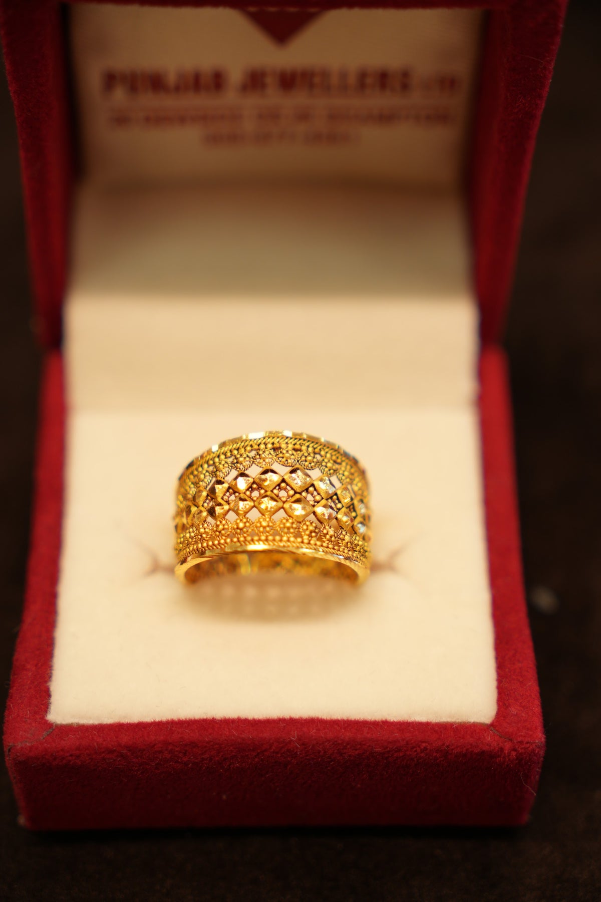 22K Gold Beaded Trellis Wide Band Ring
