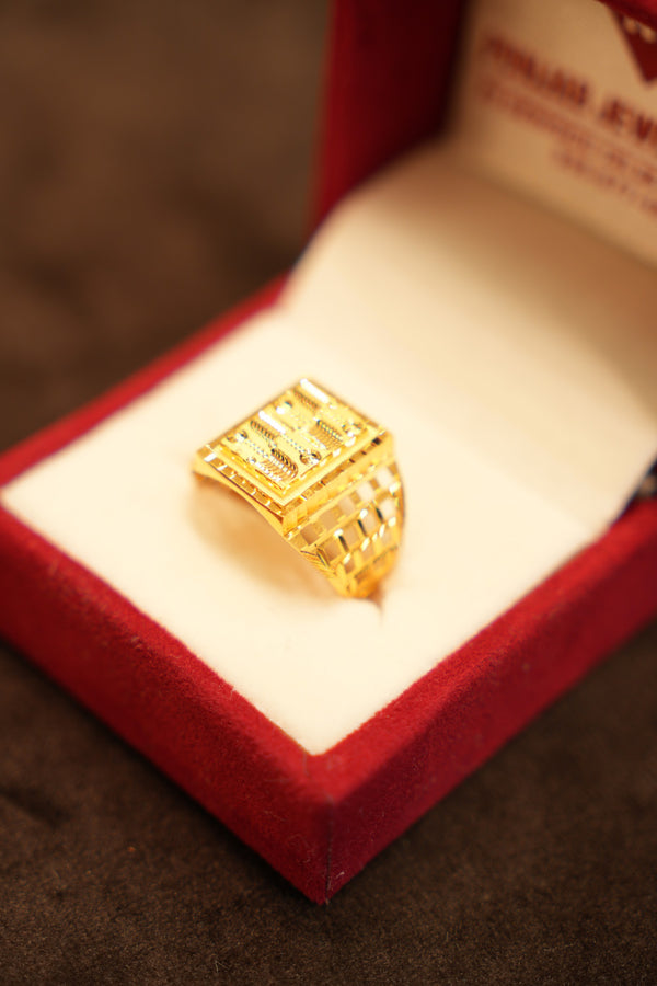 22K Gold Twisted Column Panel Ring