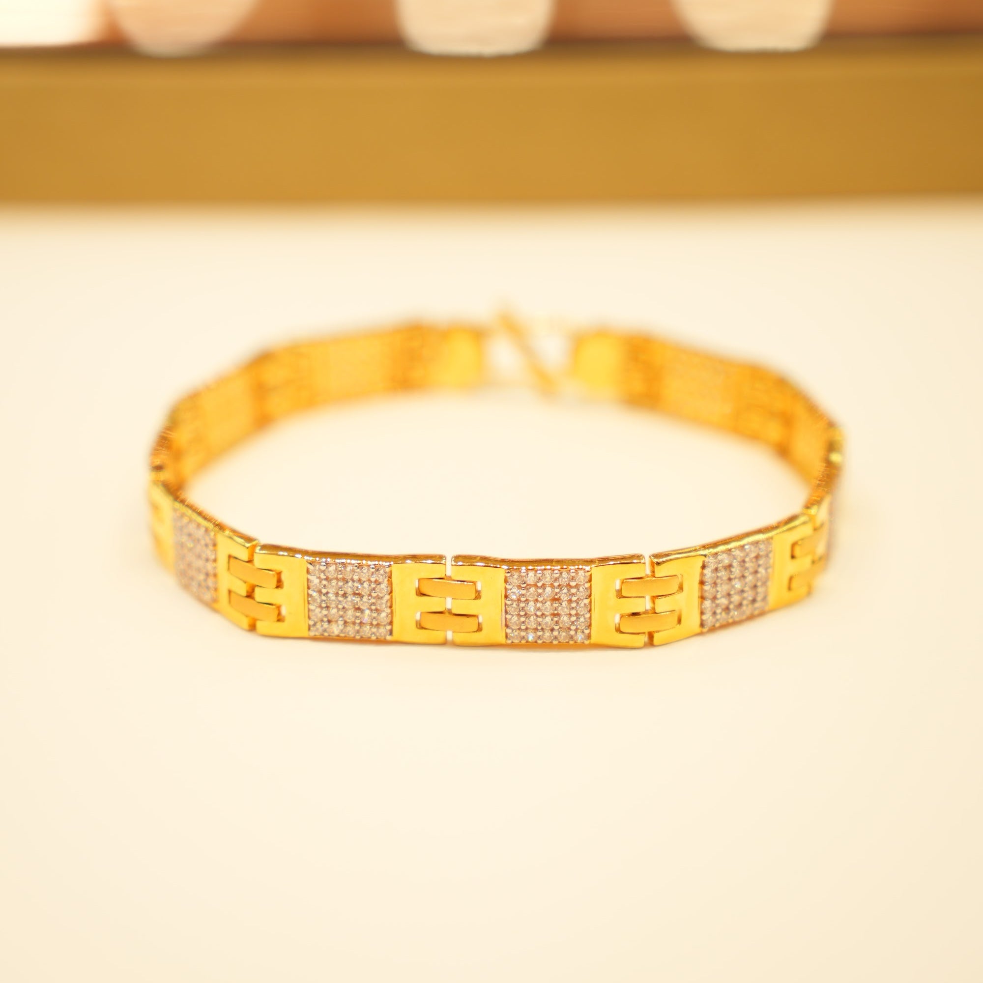 22K Gold Pavé Panel H-Link Bracelet