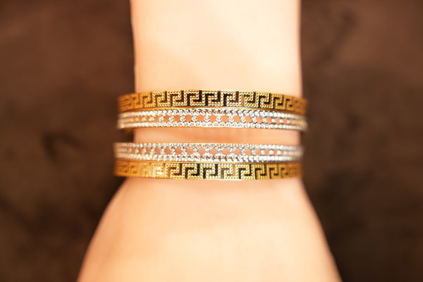 22K Gold Greek Key Pavé Edge Bangles