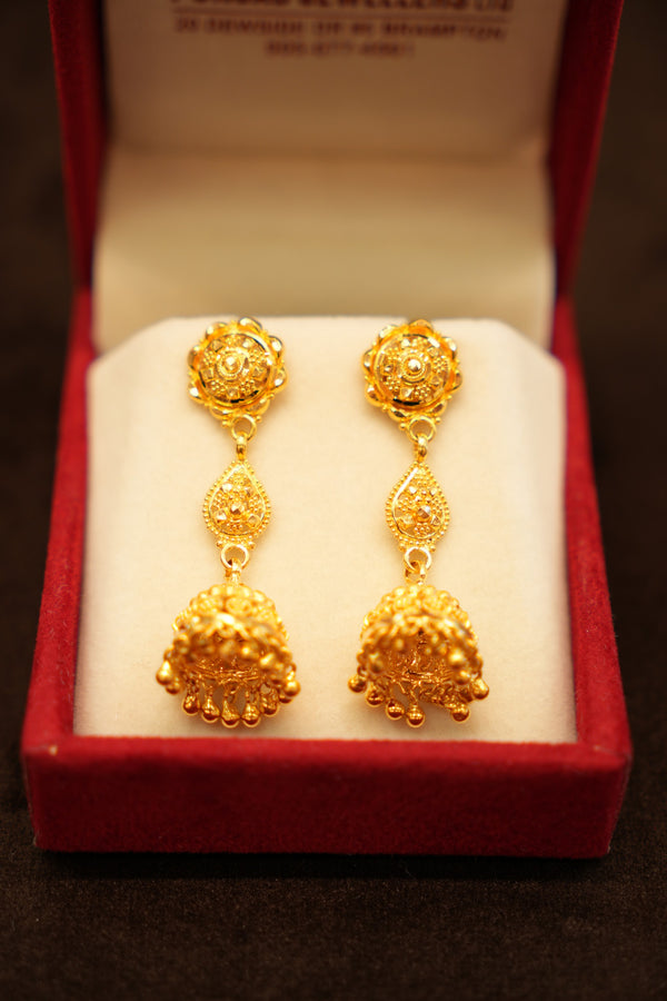 22K Gold Three-Part Paisley Link Stud Earrings