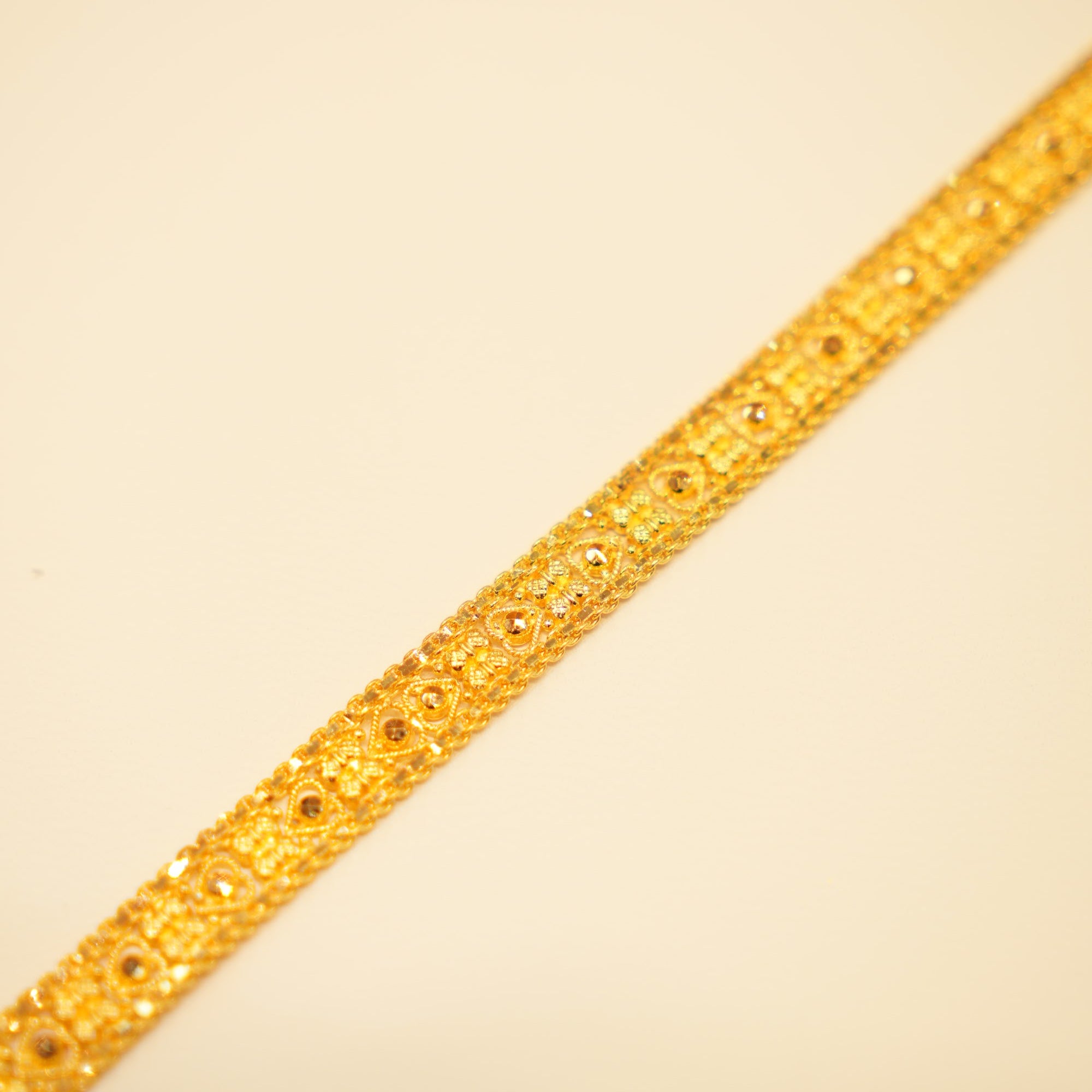 22K Gold Ornate Diamond Stone Bracelet