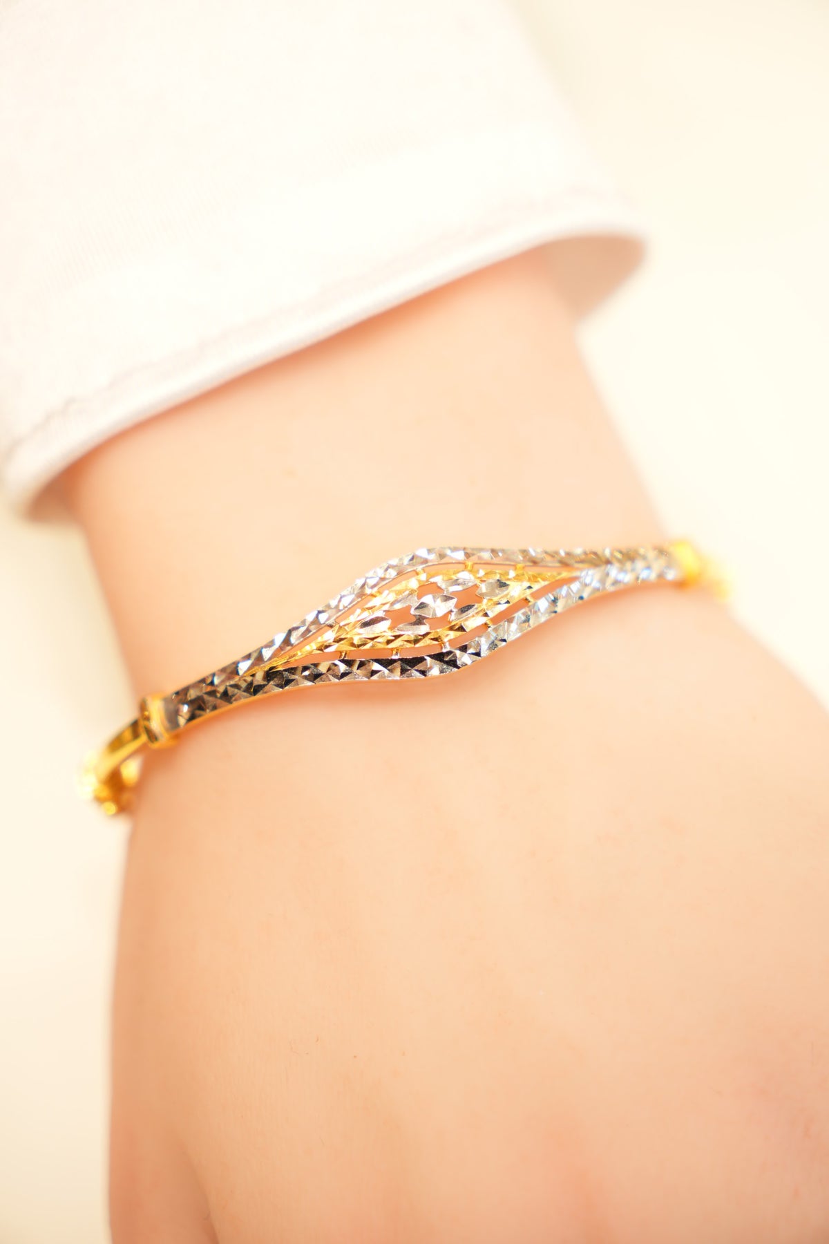 22K Gold Two-Tone Marquise Bangle Bracelet