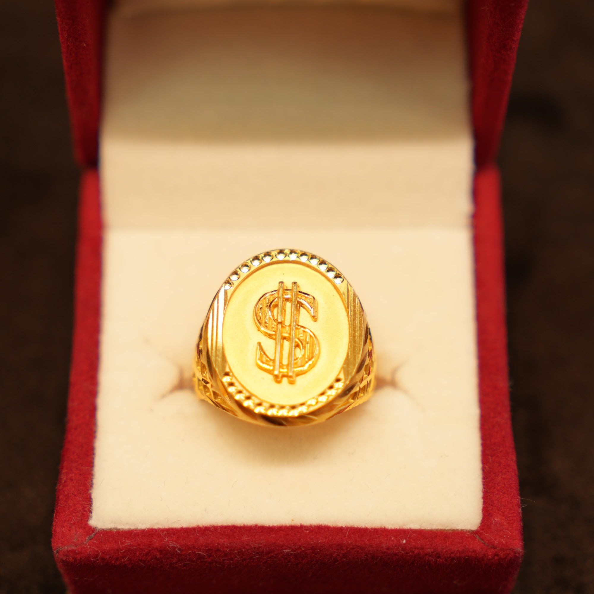 22K Gold Dollar Sign Medallion Ring
