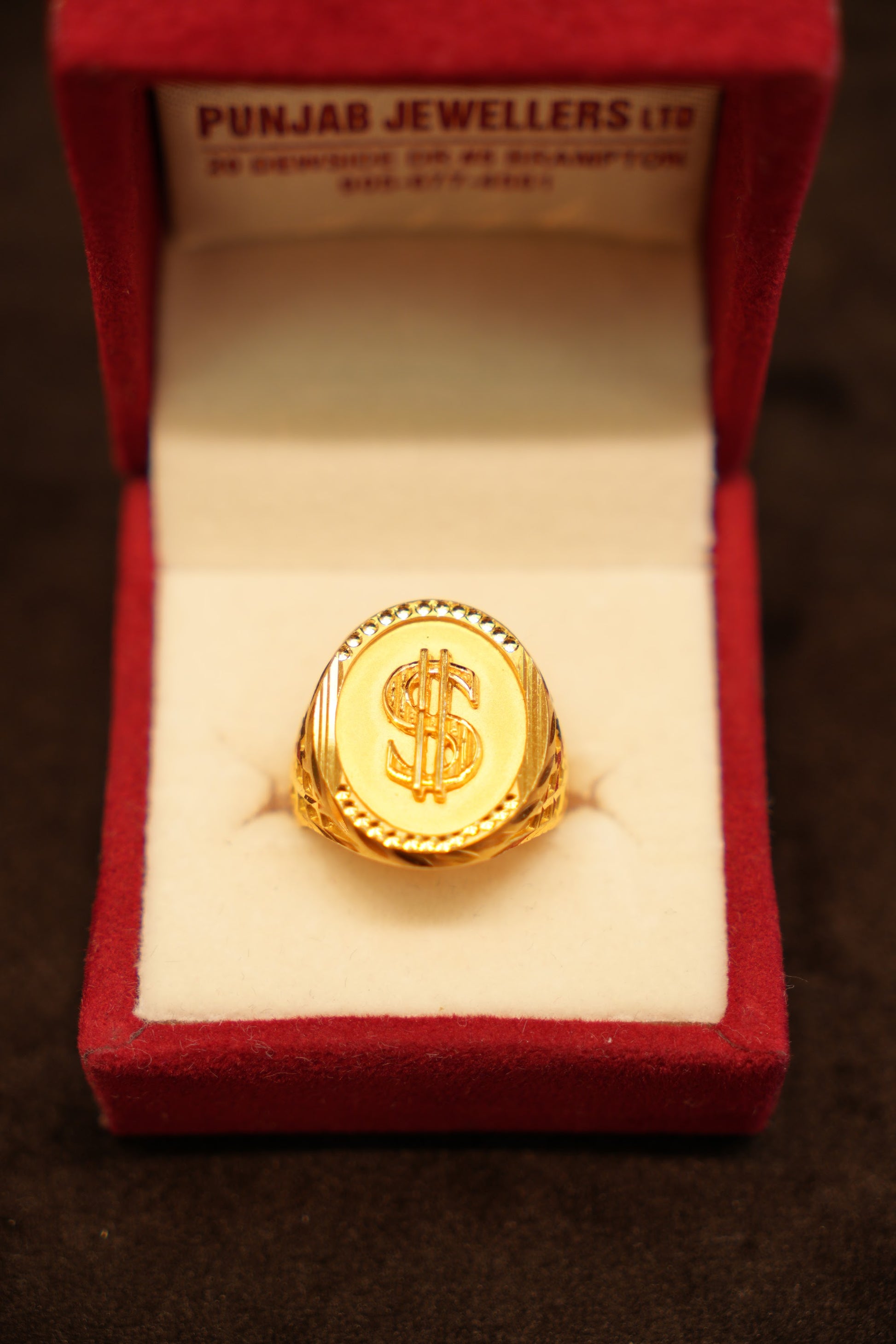 22K Gold Dollar Sign Medallion Ring