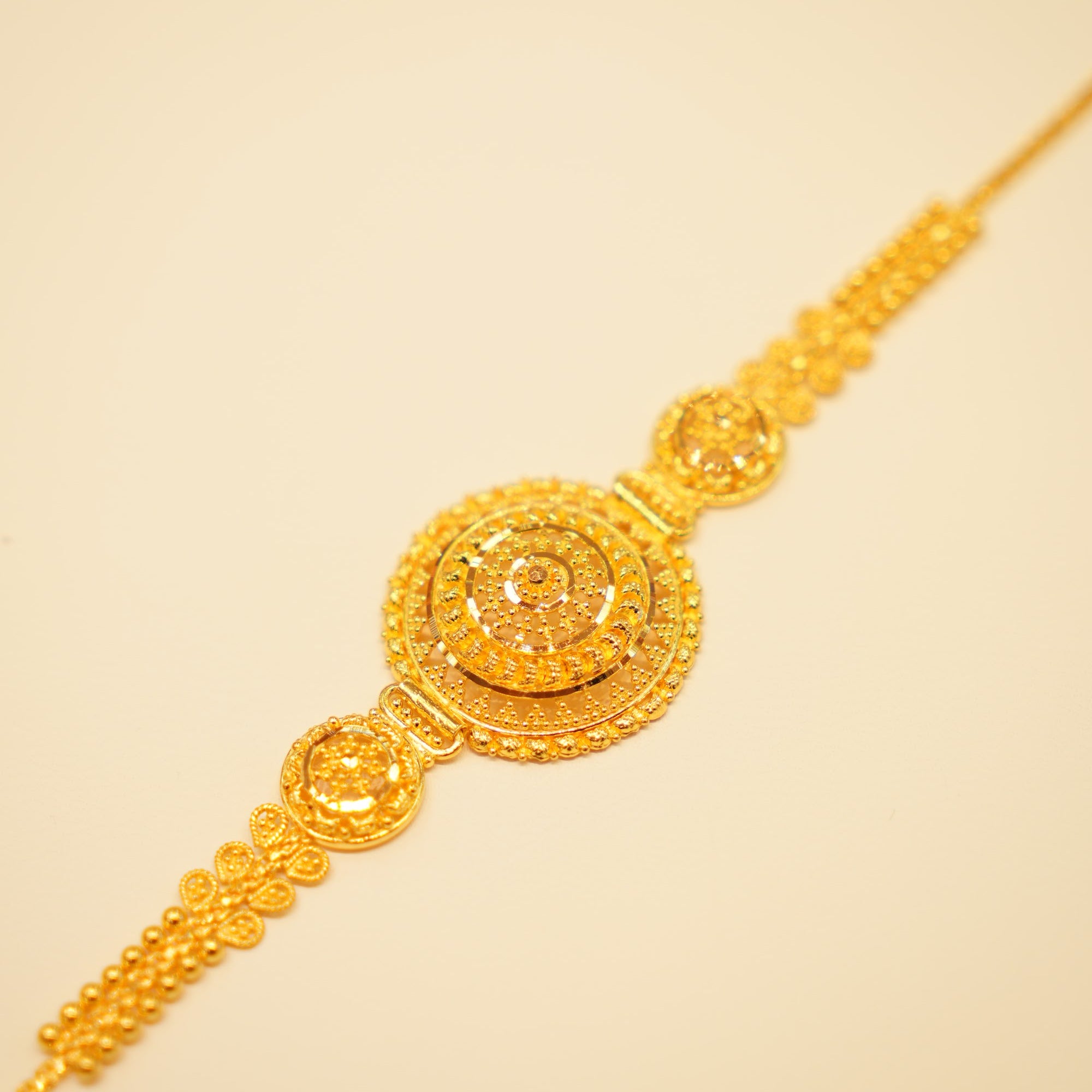 22K Gold Filigree Medallion Statement Bracelet