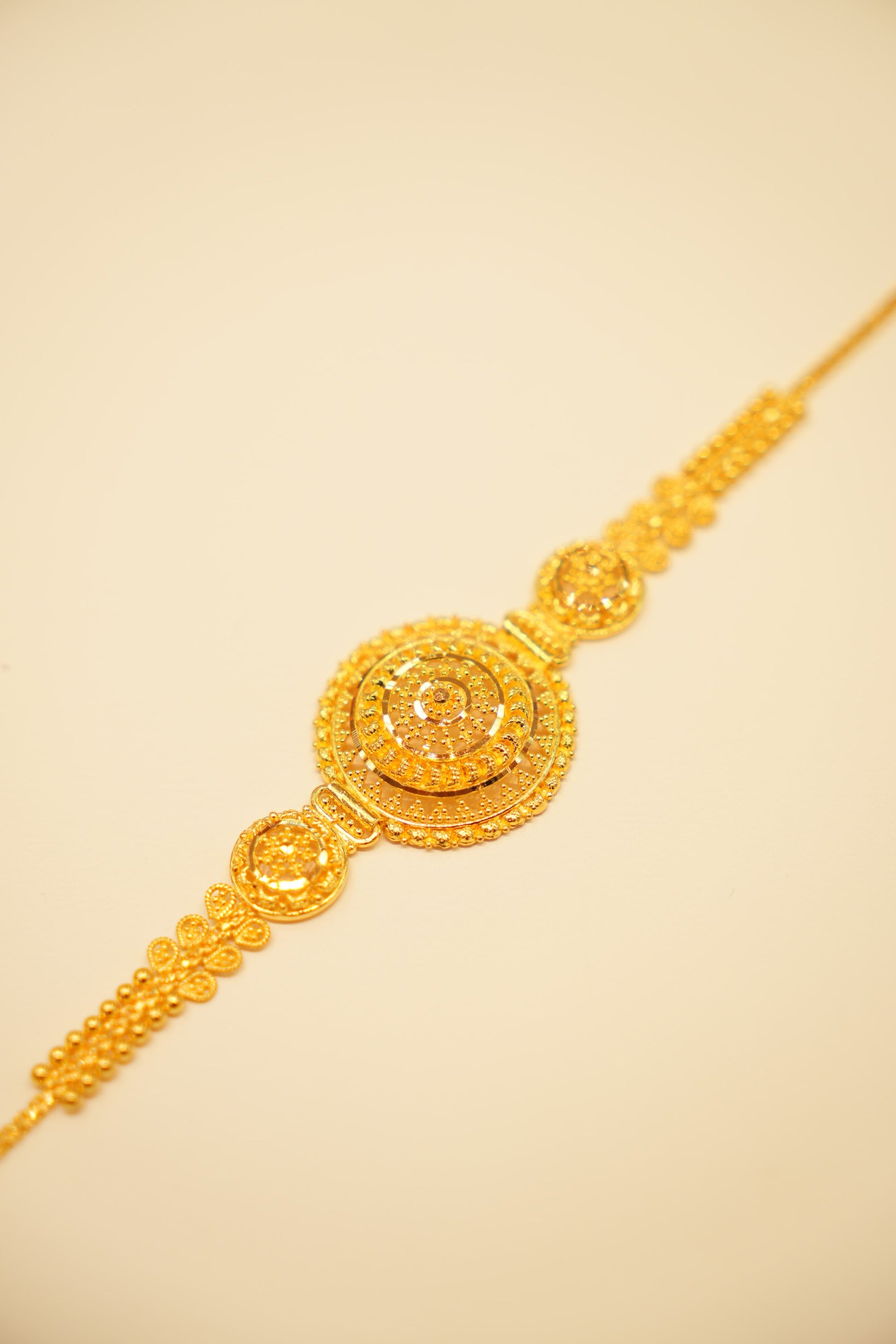 22K Gold Filigree Medallion Statement Bracelet