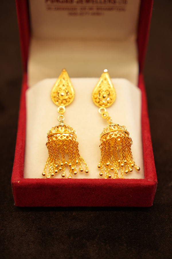 22K Gold Teardrop Tassel Chandelier Stud Earrings