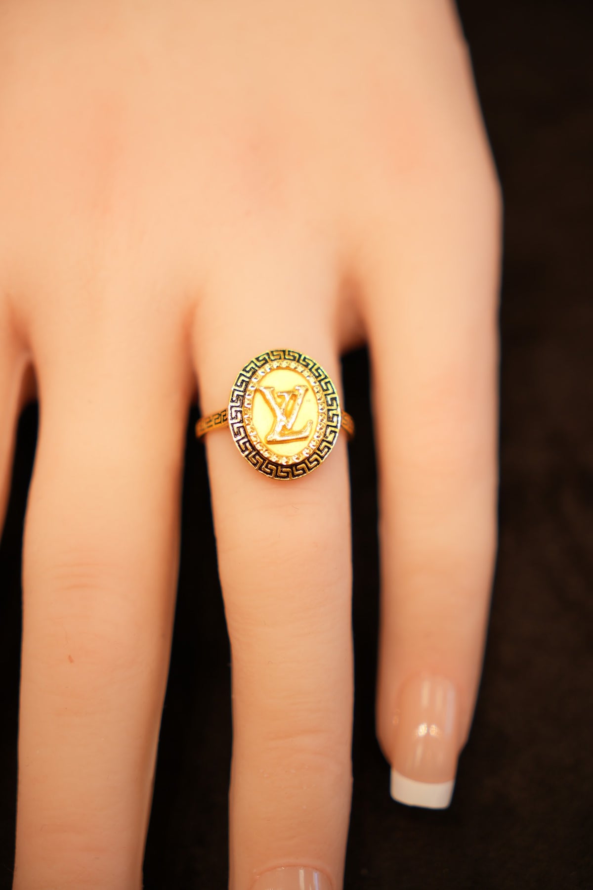 22K Gold Greek Key Medallion Signet Ring
