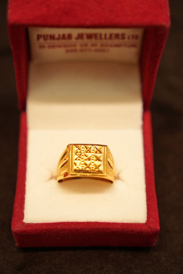 22K Gold Fine X-Grid Signet Ring