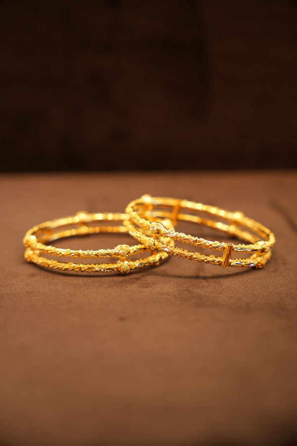 22K Gold Triple-Band Bamboo Bangles