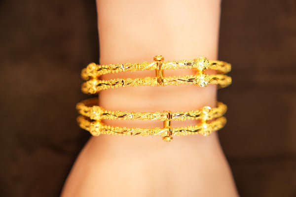 22K Gold Triple-Band Bamboo Bangles