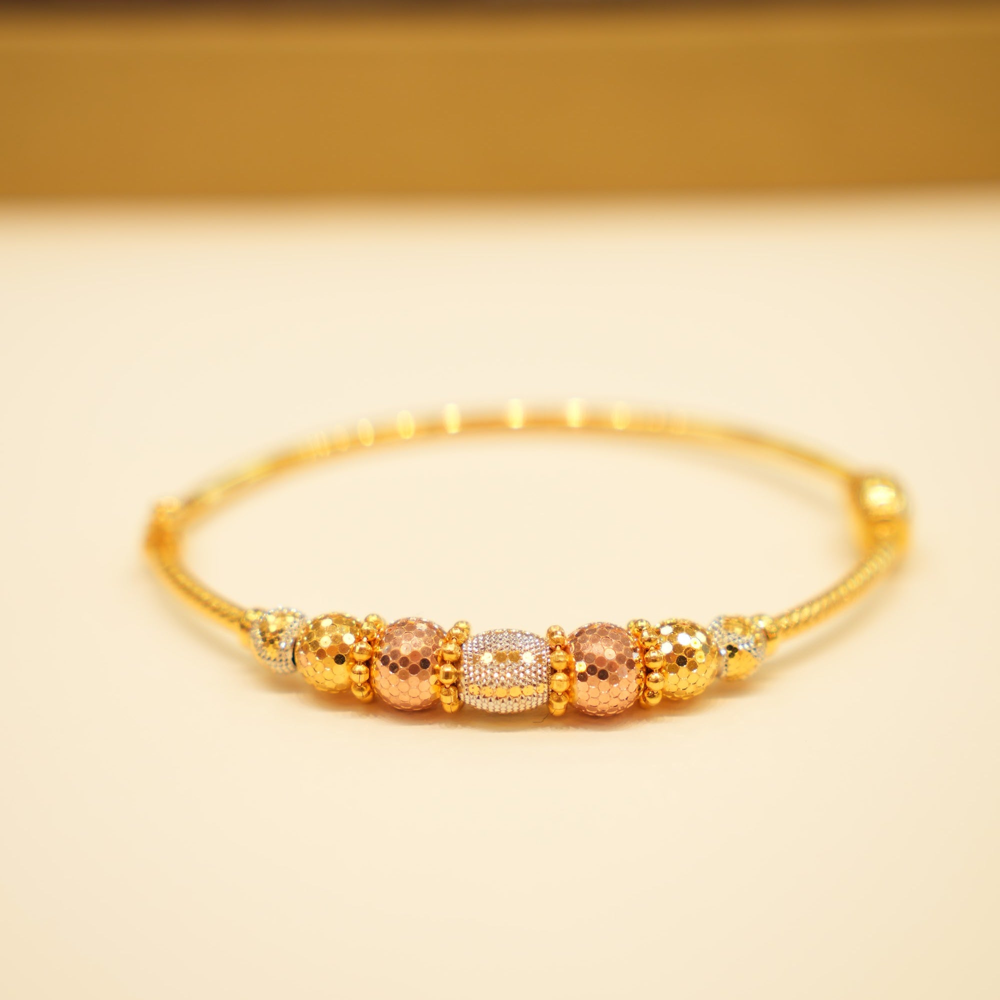 22K Tri-Tone Pavé Bead Bangle Bracelet