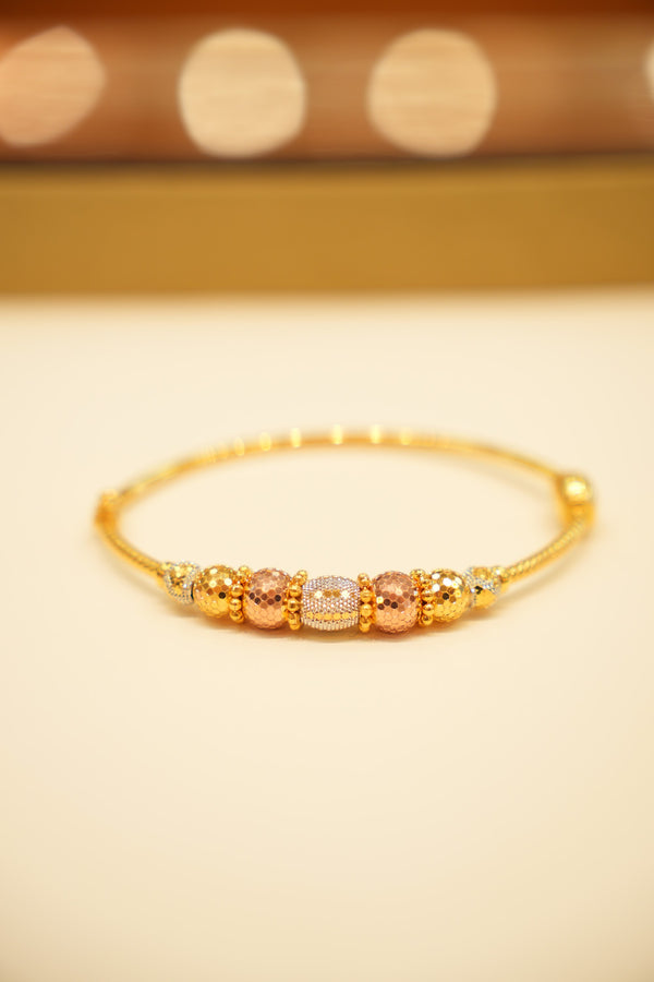 22K Tri-Tone Pavé Bead Bangle Bracelet