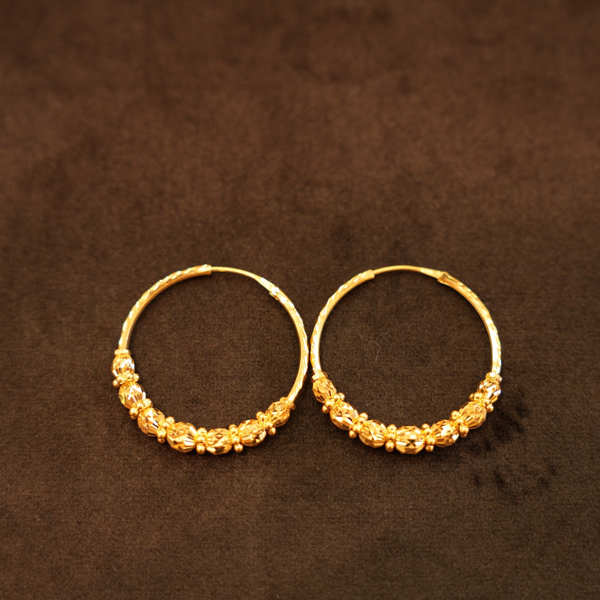 22K Gold Faceted Bead Half-Hoop Earrings