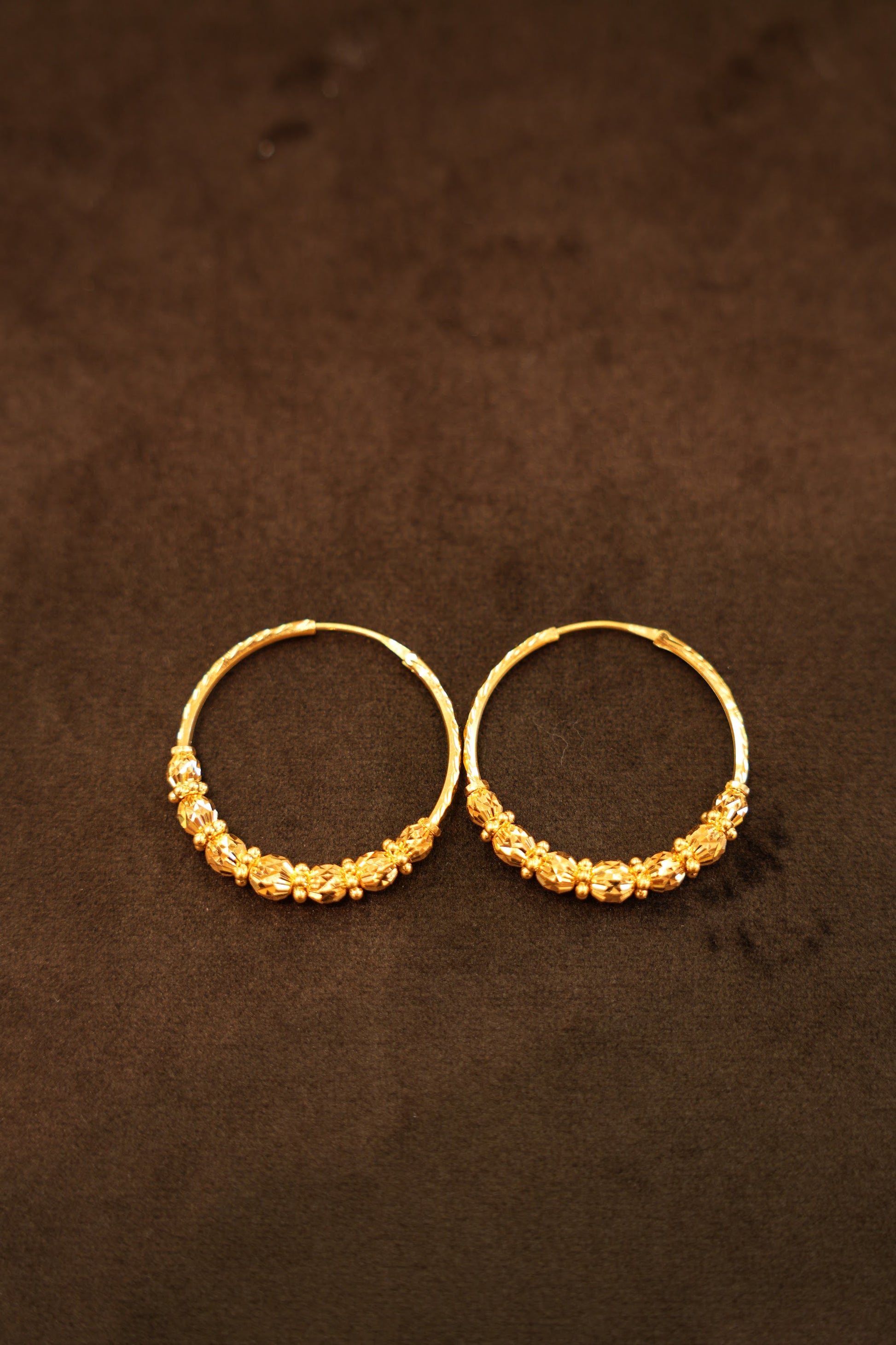 22K Gold Faceted Bead Half-Hoop Earrings