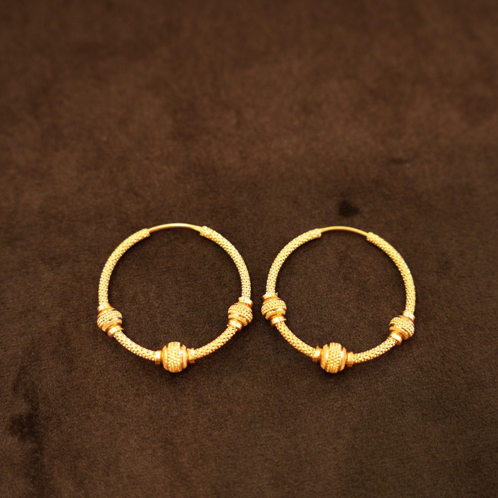 22K Gold Granulated Rope Hoop Earrings