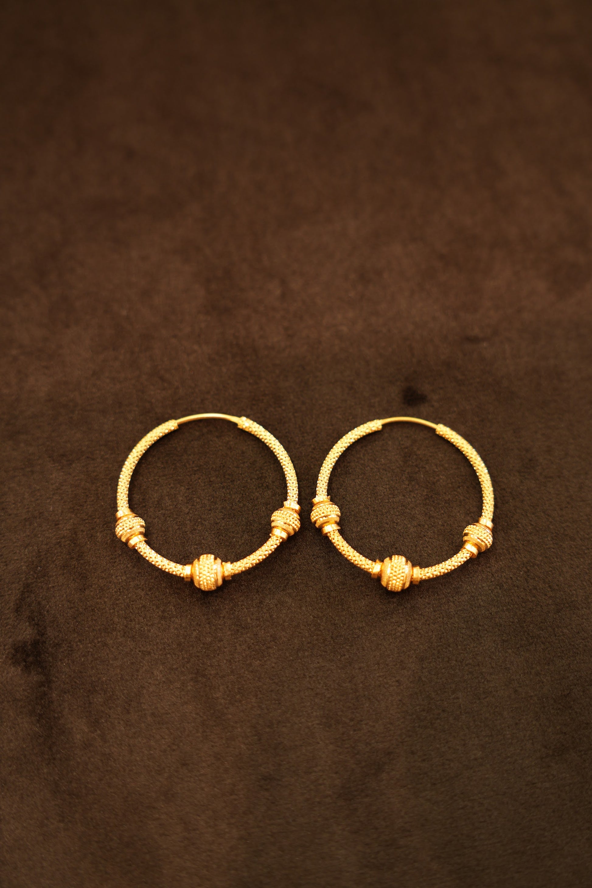 22K Gold Granulated Rope Hoop Earrings