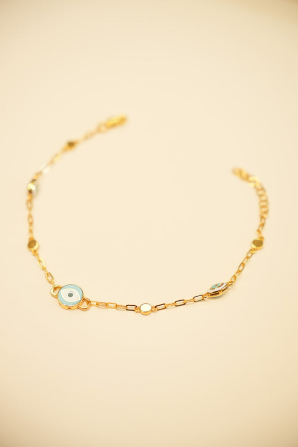 22K Gold Evil Eye Charm Bracelet