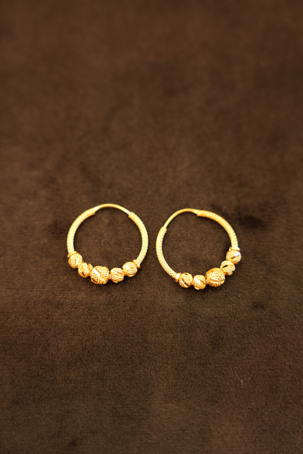22K Gold Cross-Hatch Bead Hoop Earrings