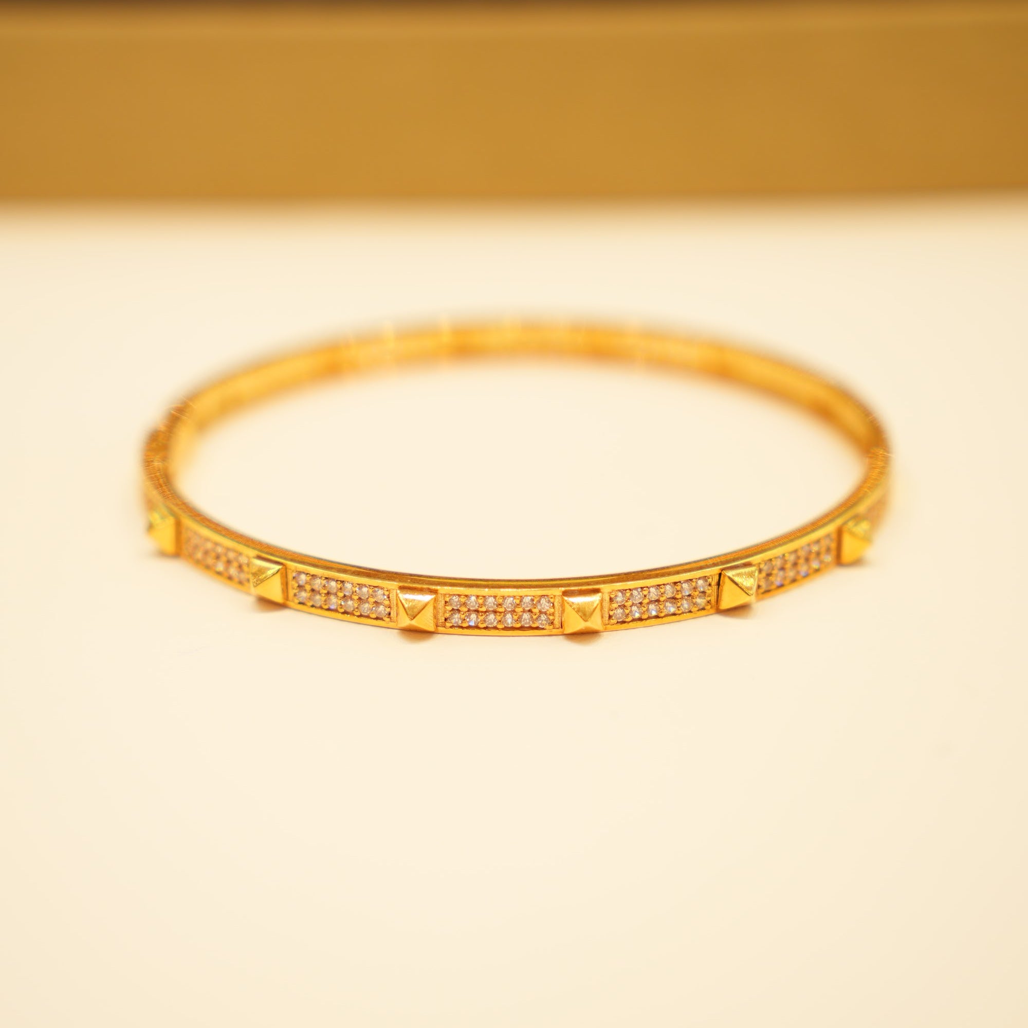 22K Gold Pyramid Stud Pavé Bangle