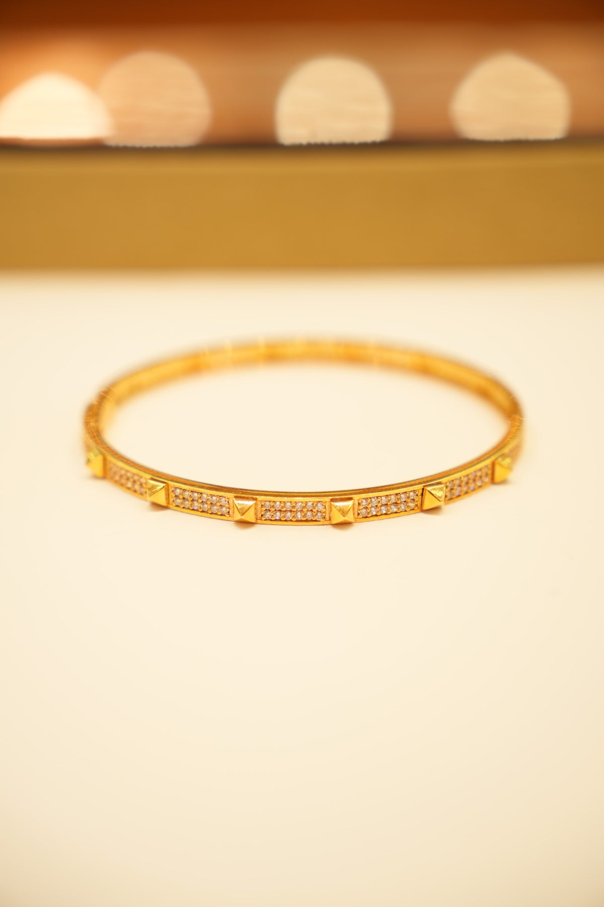 22K Gold Pyramid Stud Pavé Bangle