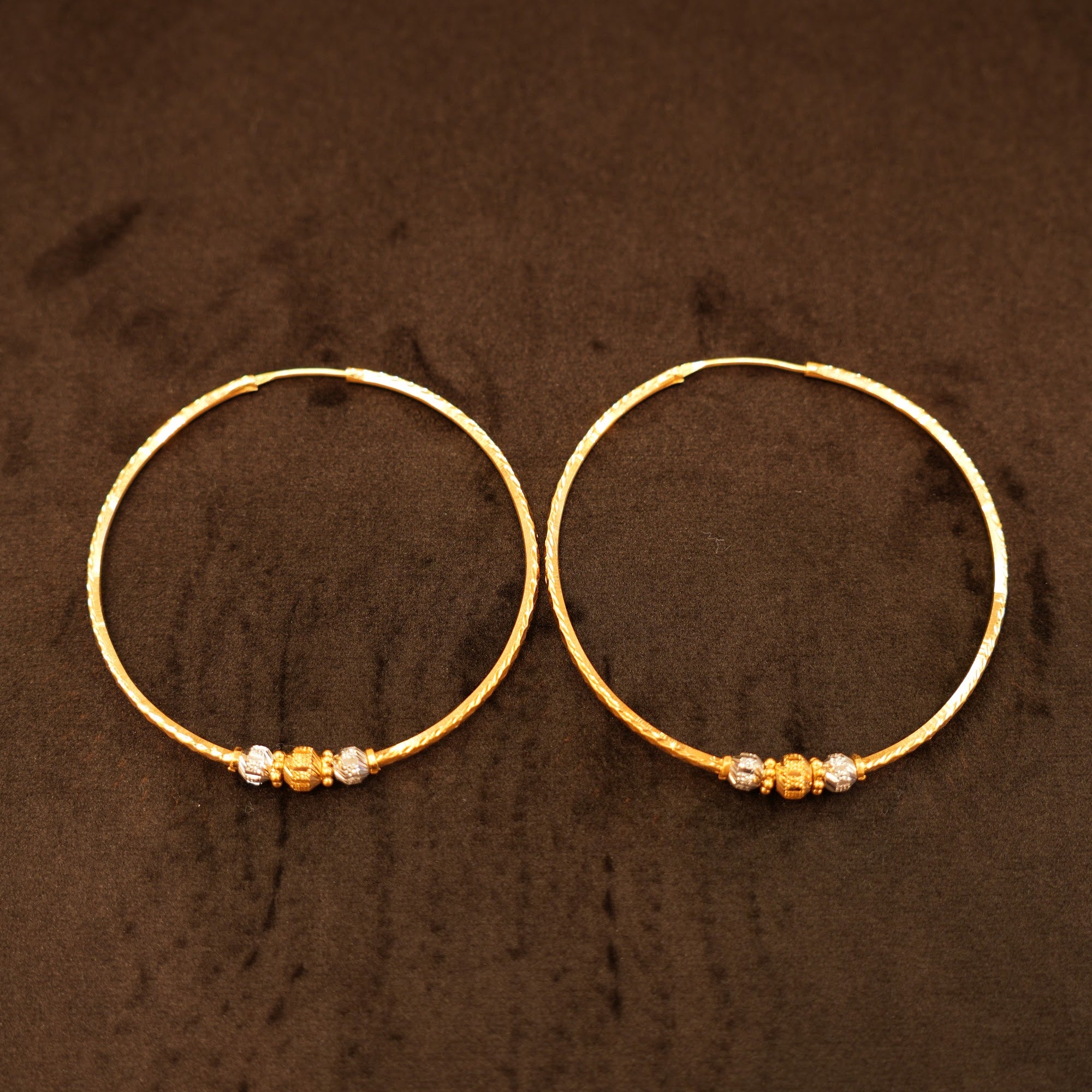 22K Gold Two-Tone Bead Accent Hoop Earrings
