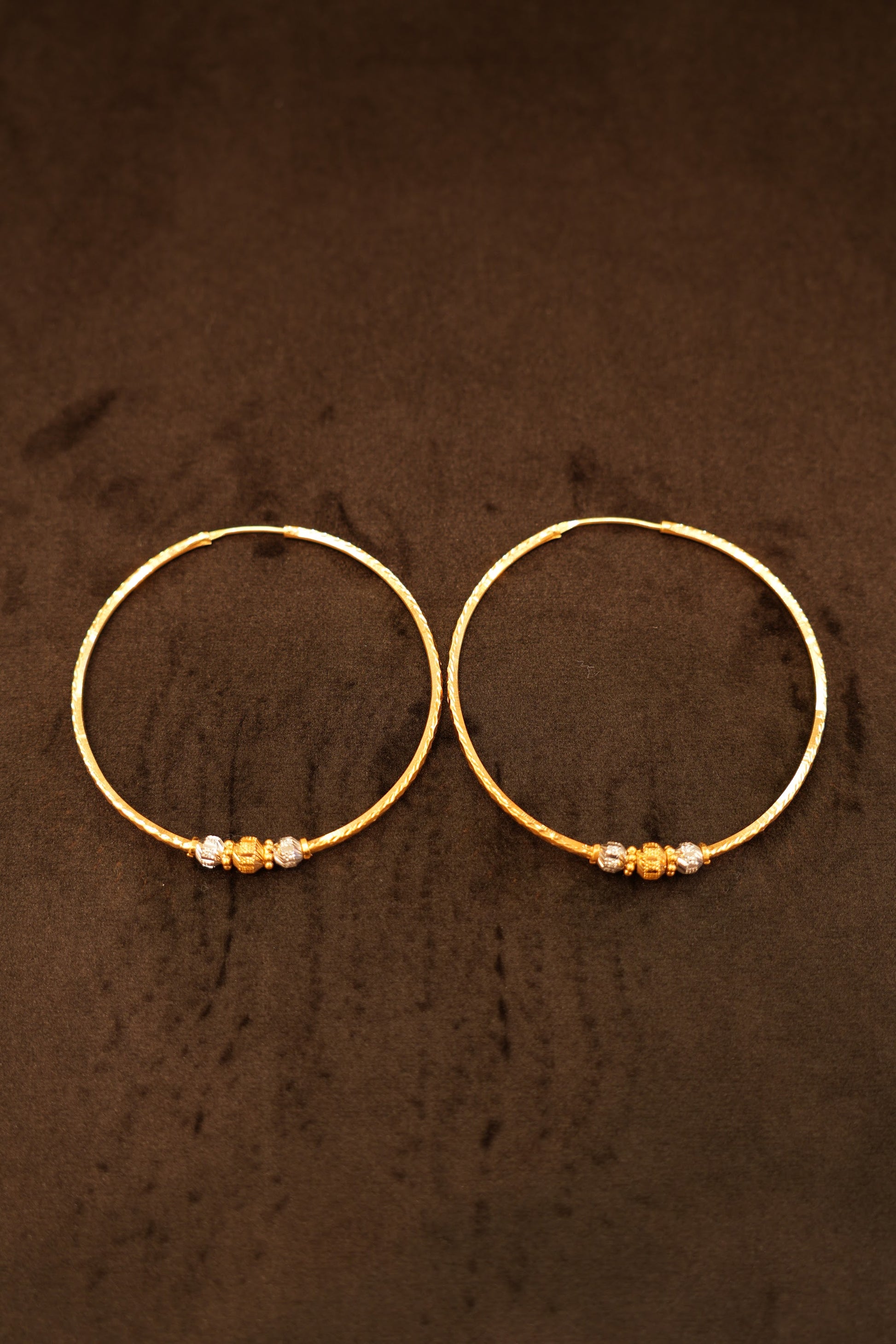 22K Gold Two-Tone Bead Accent Hoop Earrings