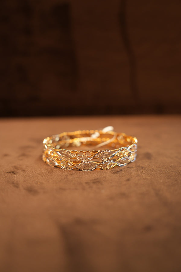 22K Gold Two-Tone Wave Lattice Bangles