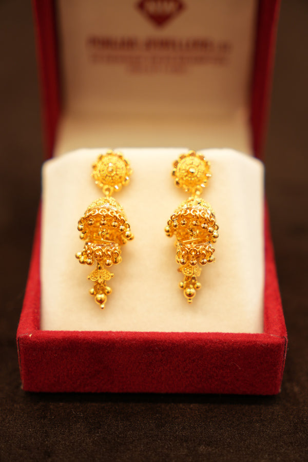 22K Gold Double Drop Ball Cluster Stud Earrings