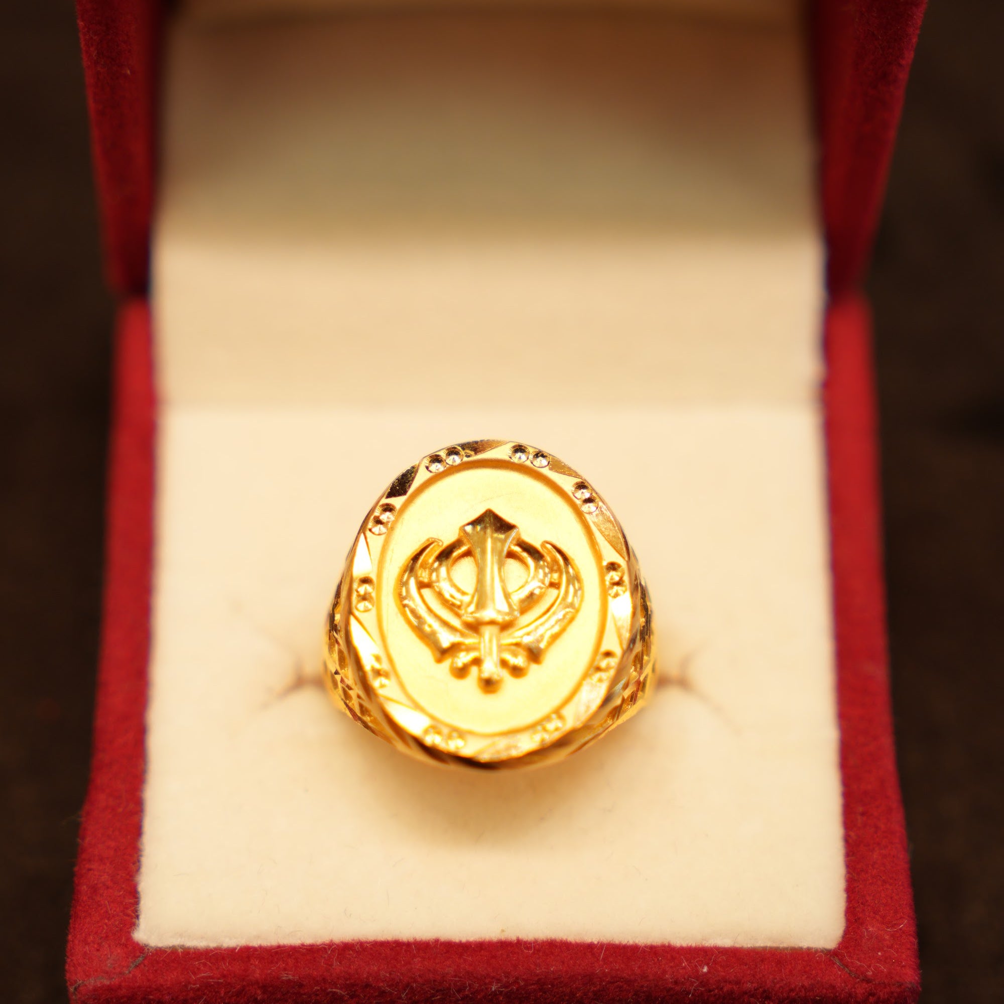 22K Gold Khanda Beaded Oval Ring