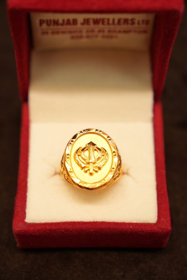 22K Gold Khanda Beaded Oval Ring