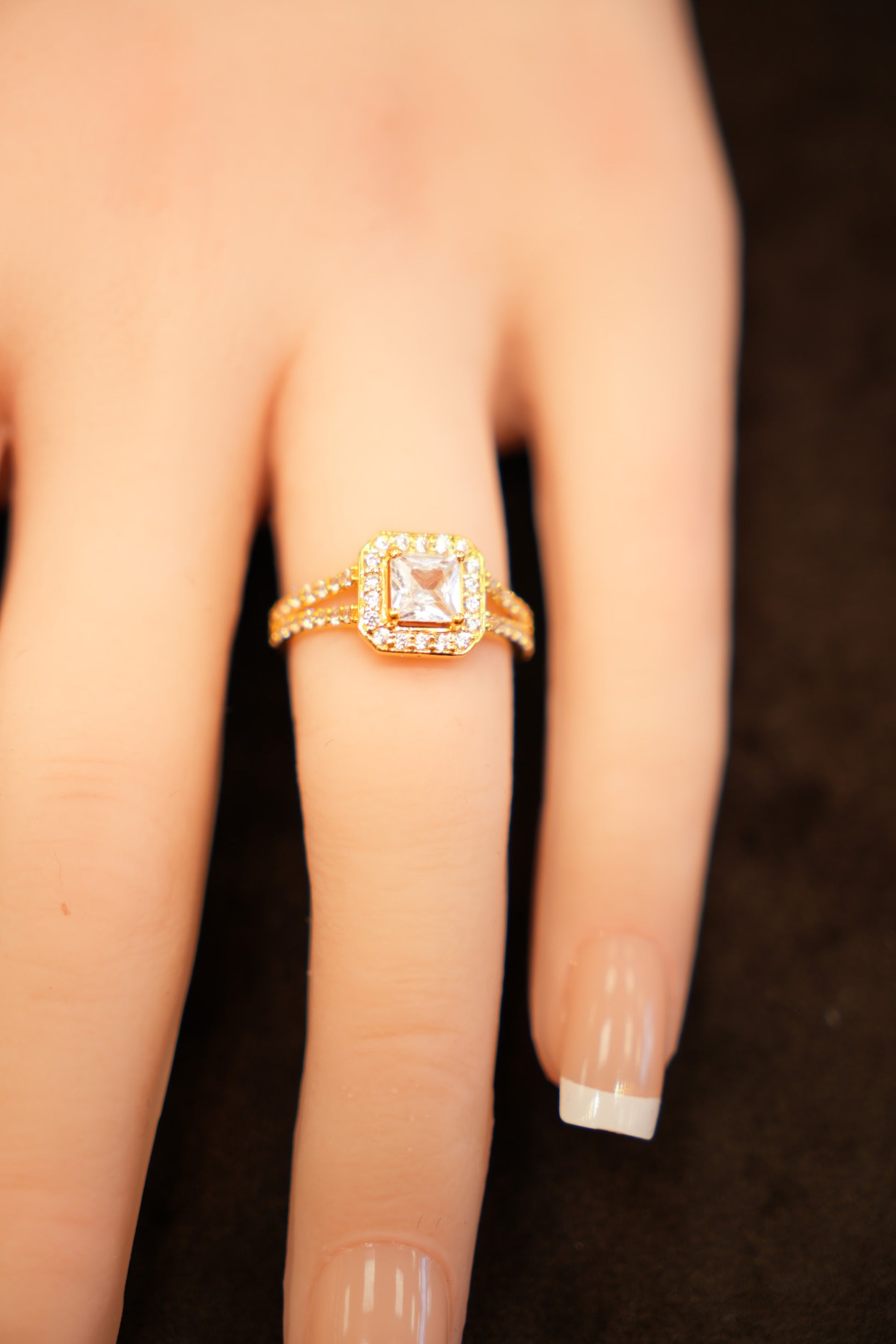 22K Gold Princess-Cut Halo Ring