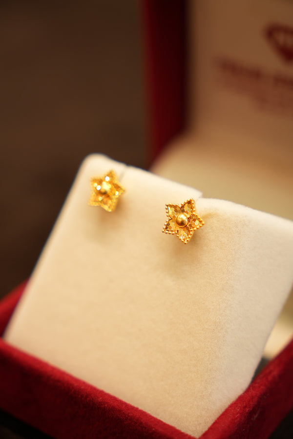 22K Gold Textured Star Stud Earrings