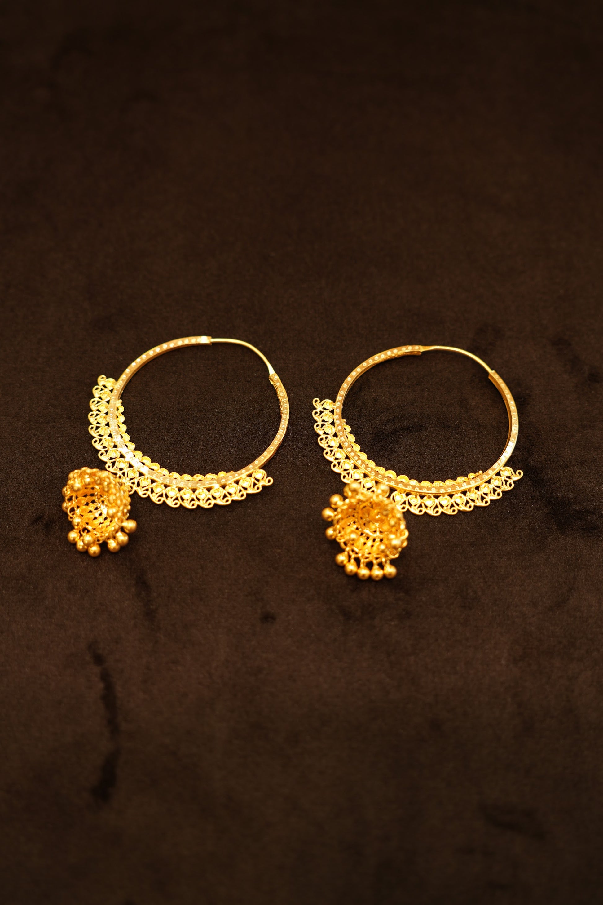 22K Gold Filigree Ball Cluster Hoop Earrings