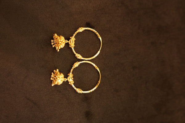 22K Gold Textured Nugget Ball Drop Hoop Earrings